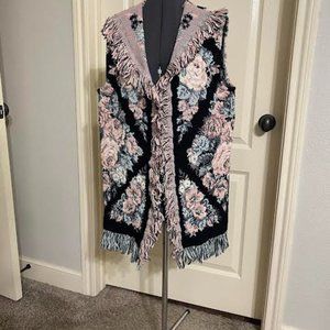 Blanket Vest, one size, black, pink flowers, great condition